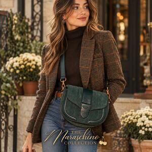 American Leather Co Forest Green Suede Saddle Crossbody Bag Equestrian Academia